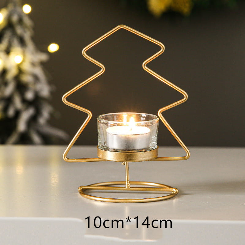 Tree Star Round Metal Candle Holder