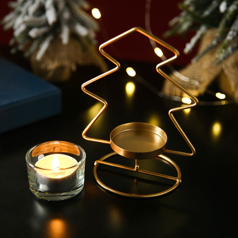 Tree Star Round Metal Candle Holder