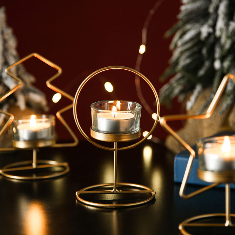 Tree Star Round Metal Candle Holder