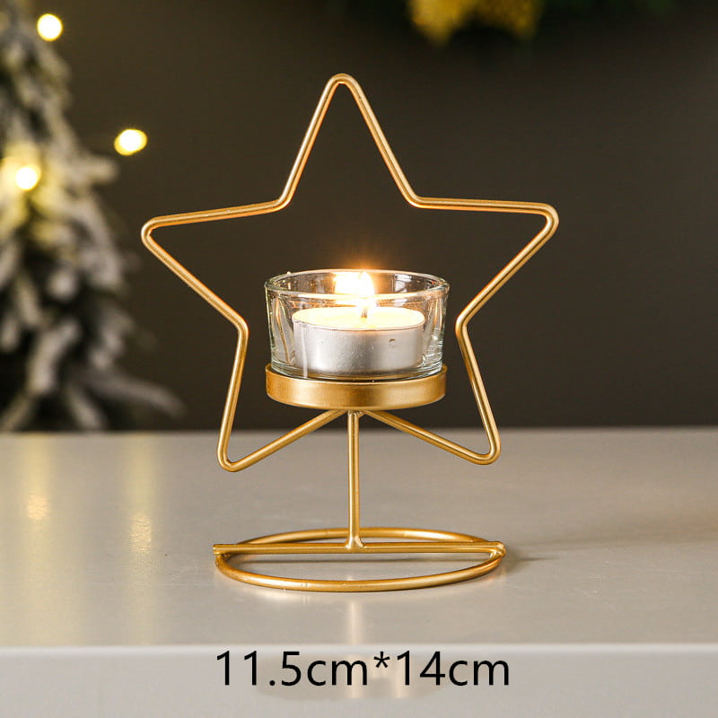 Tree Star Round Metal Candle Holder